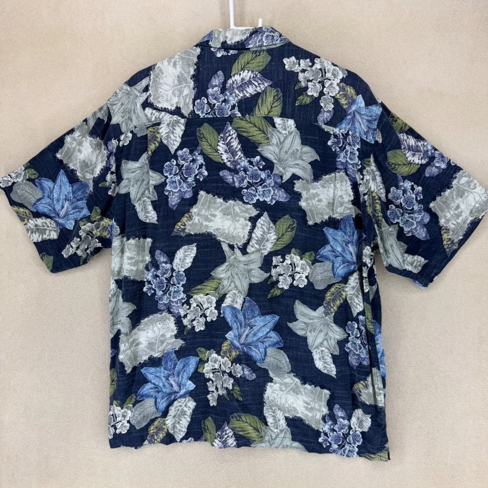 Tommy Bahama Mens XL Short Sleeve Button Down‎ Shirt Floral Print Blue Green